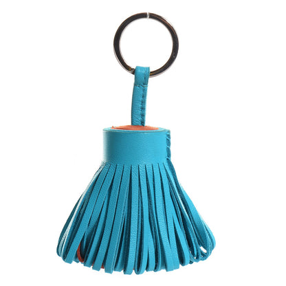 Hermes Lambskin Bi-Color Carmen Tassel Key Holder Bleu Aztec Brique 1 of 4