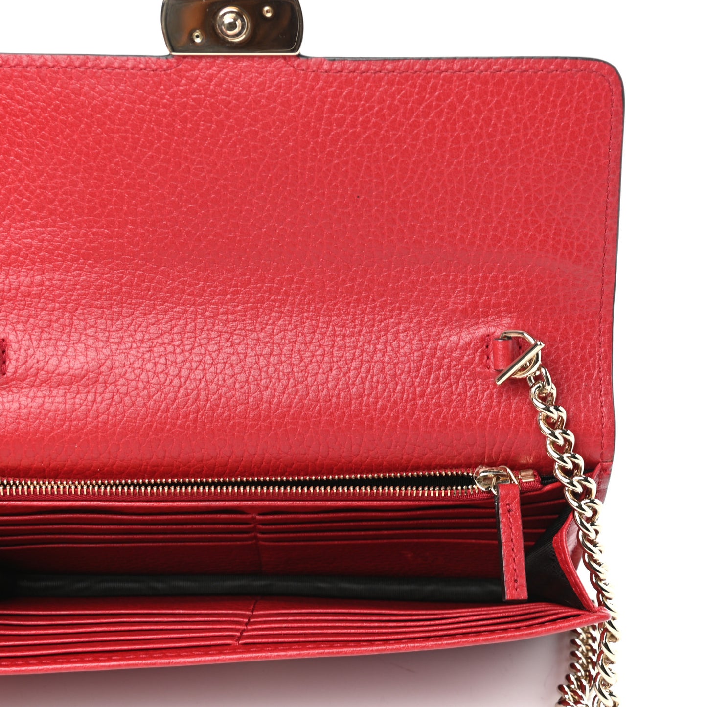 Dollar Calfskin Interlocking G Chain Wallet Red