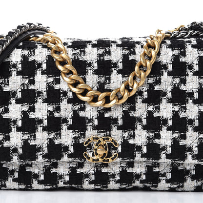 Chanel Tweed Quilted Maxi 19 Flap Black Ecru White 7 of 10