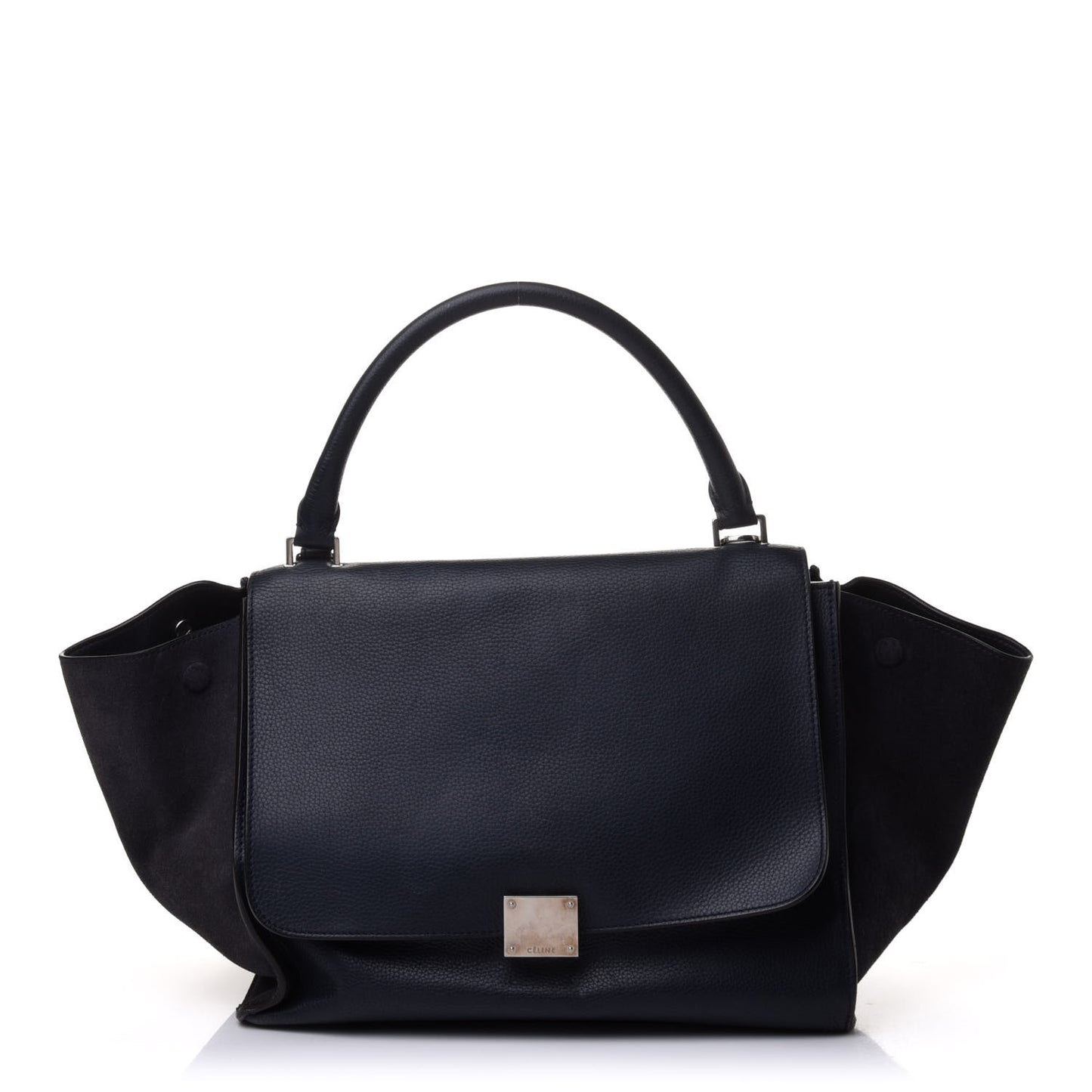 Drummed Calfskin Suede Medium Trapeze Navy Blue