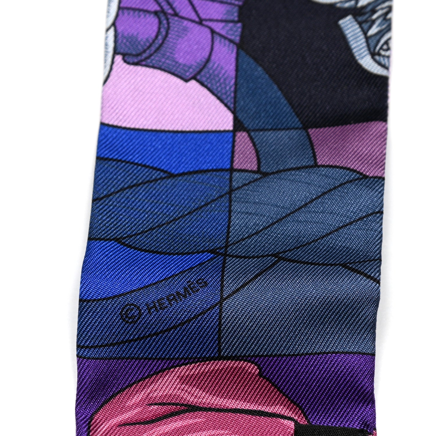 Hermes Silk Cavalleria D'Etriers Twilly Violet Bleu Rose 3 of 4