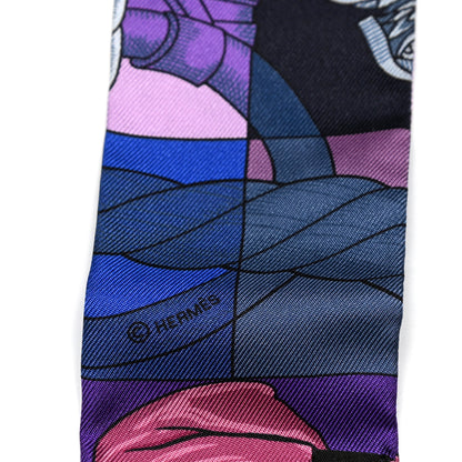 Hermes Silk Cavalleria D'Etriers Twilly Violet Bleu Rose 3 of 4
