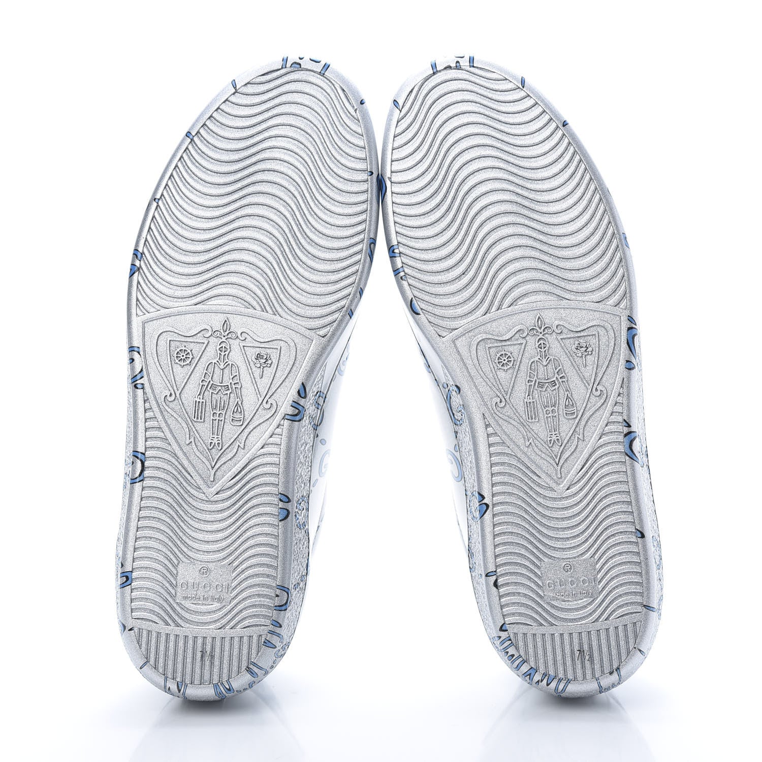 Gucci Miro Rubber Wax GucciGhost Print Mens New Ace Sneakers 7.5 Silver 5 of 8