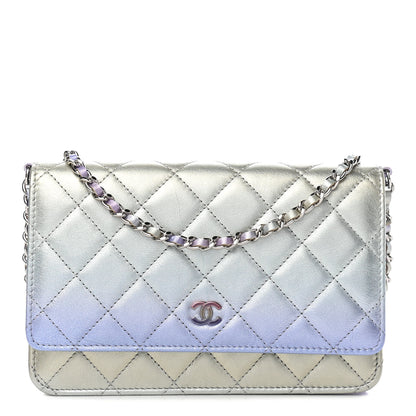 Chanel Gradient Metallic Calfskin Quilted Wallet On Chain WOC Silver Blue Yellow Purple 1 of 9