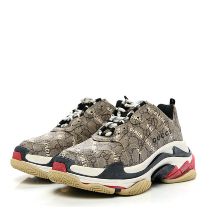 Balenciaga X GUCCI GG Supreme Monogram Allover Logo Womens Triple S Sneakers 38 Beige Ebony Mystic White 3 of 11