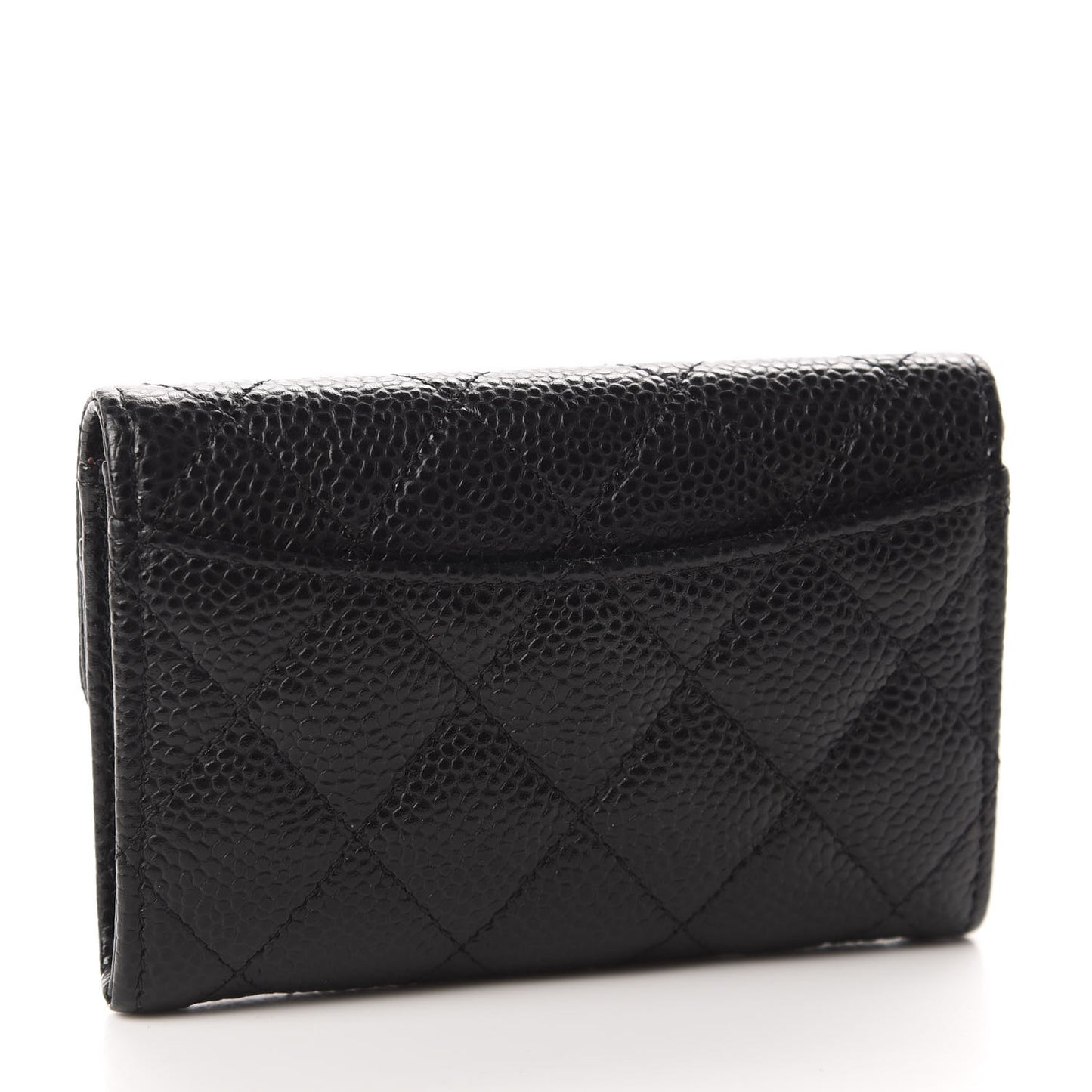 Caviar Quilted Flap Card Holder Wallet Black