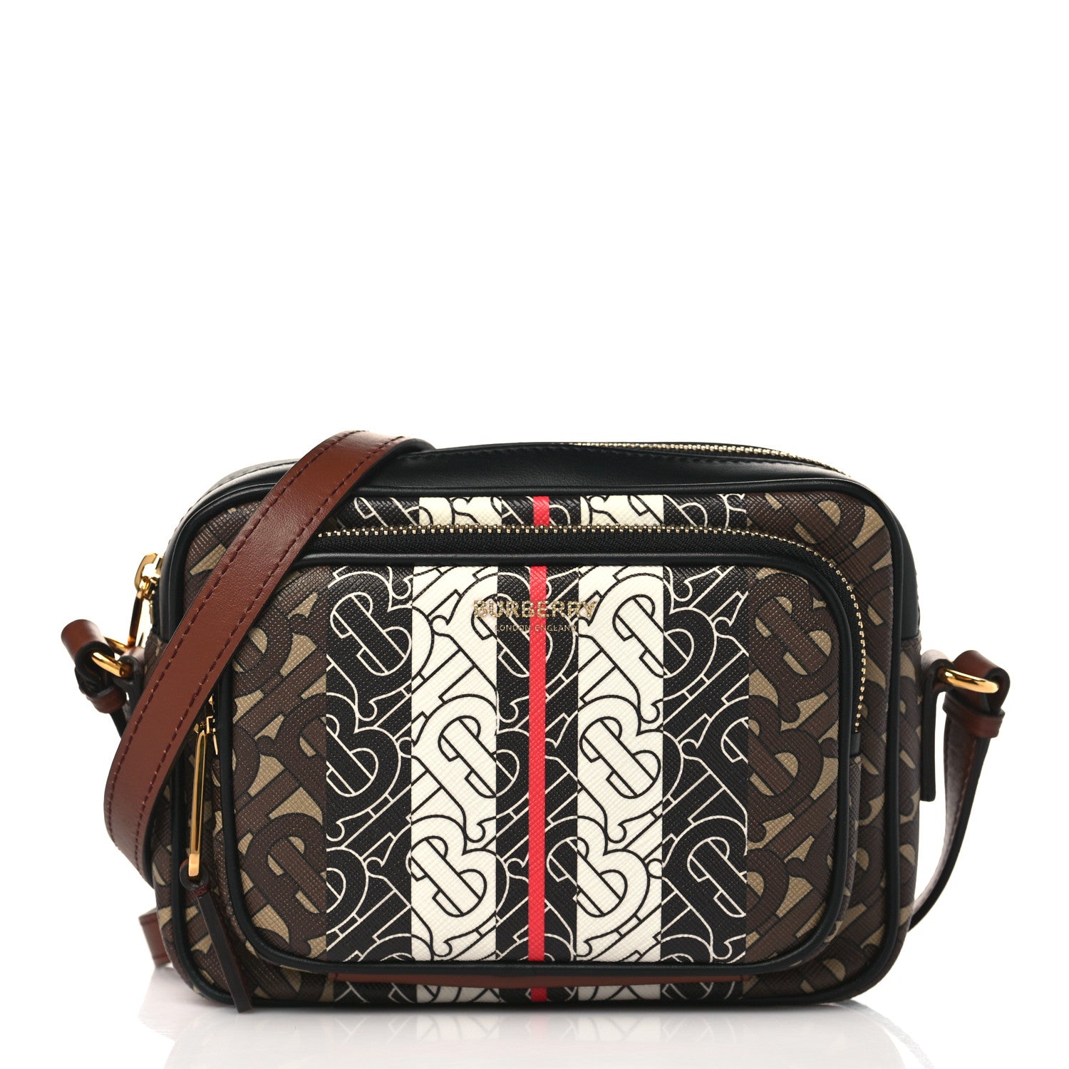 Burberry E-Canvas Monogram Stripe Camera Bag Bridle Brown 1 of 8