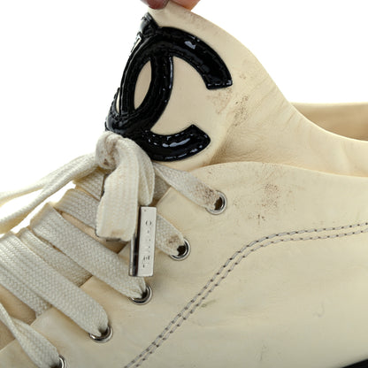 Chanel Lambskin Patent Calfskin CC Sneakers 39.5 White Black 10 of 10