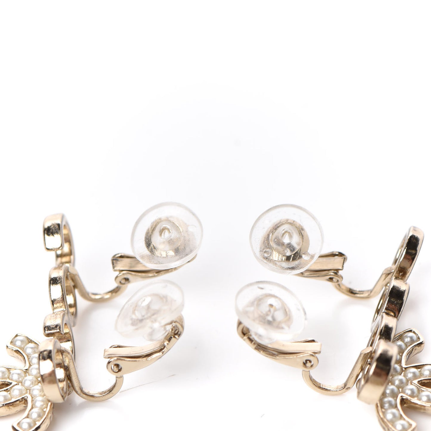 Metal Pearl CC Coco Climber Clip On Earrings Gold