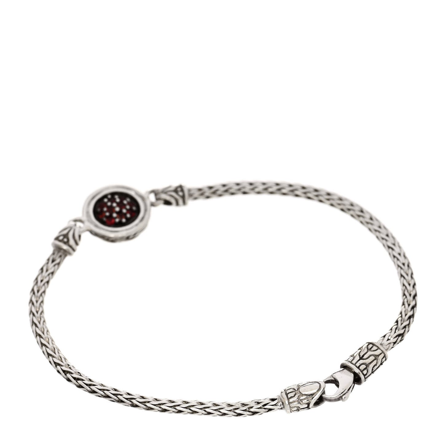 Sterling Silver Garnet Classic Chain Round Station Bracelet