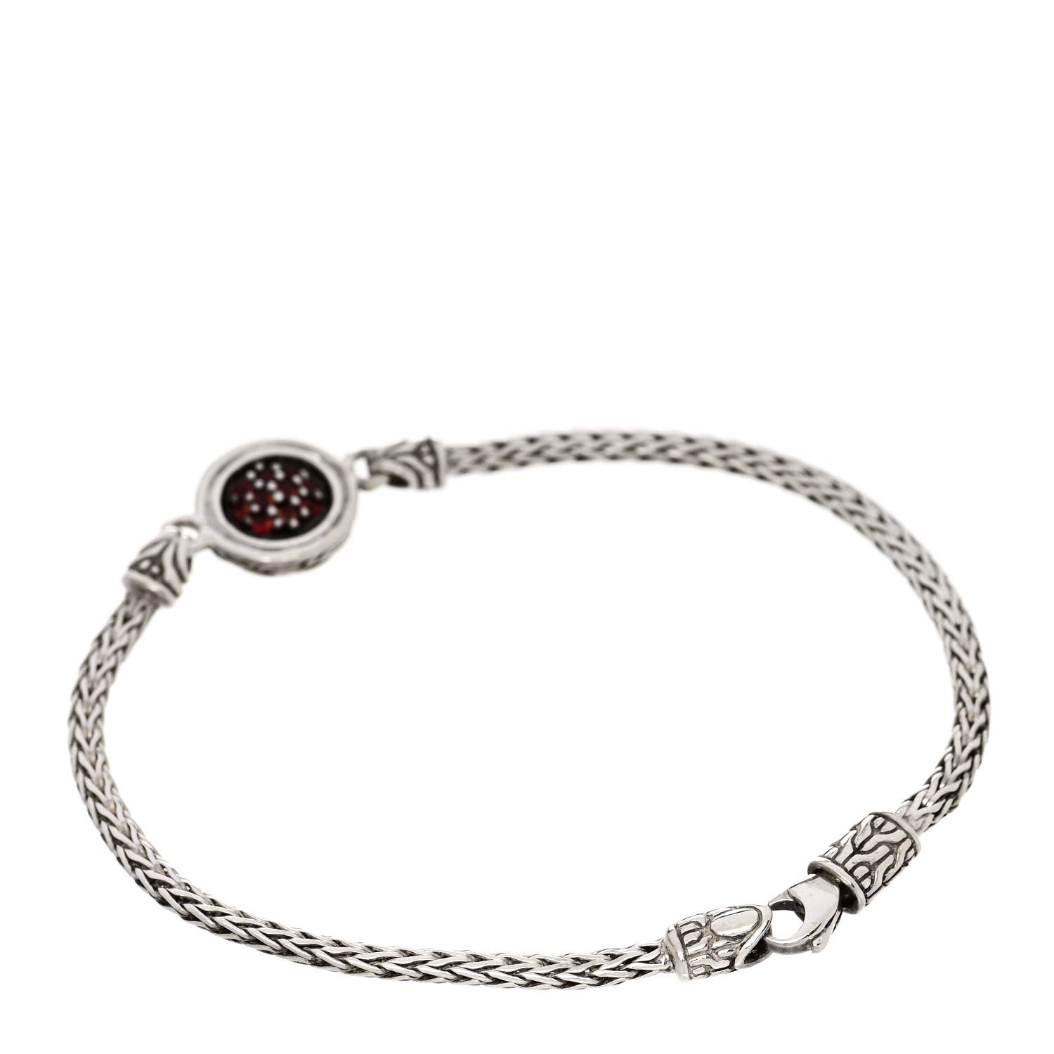 John Hardy Sterling Silver Garnet Classic Chain Round Station Bracelet 2 of 4