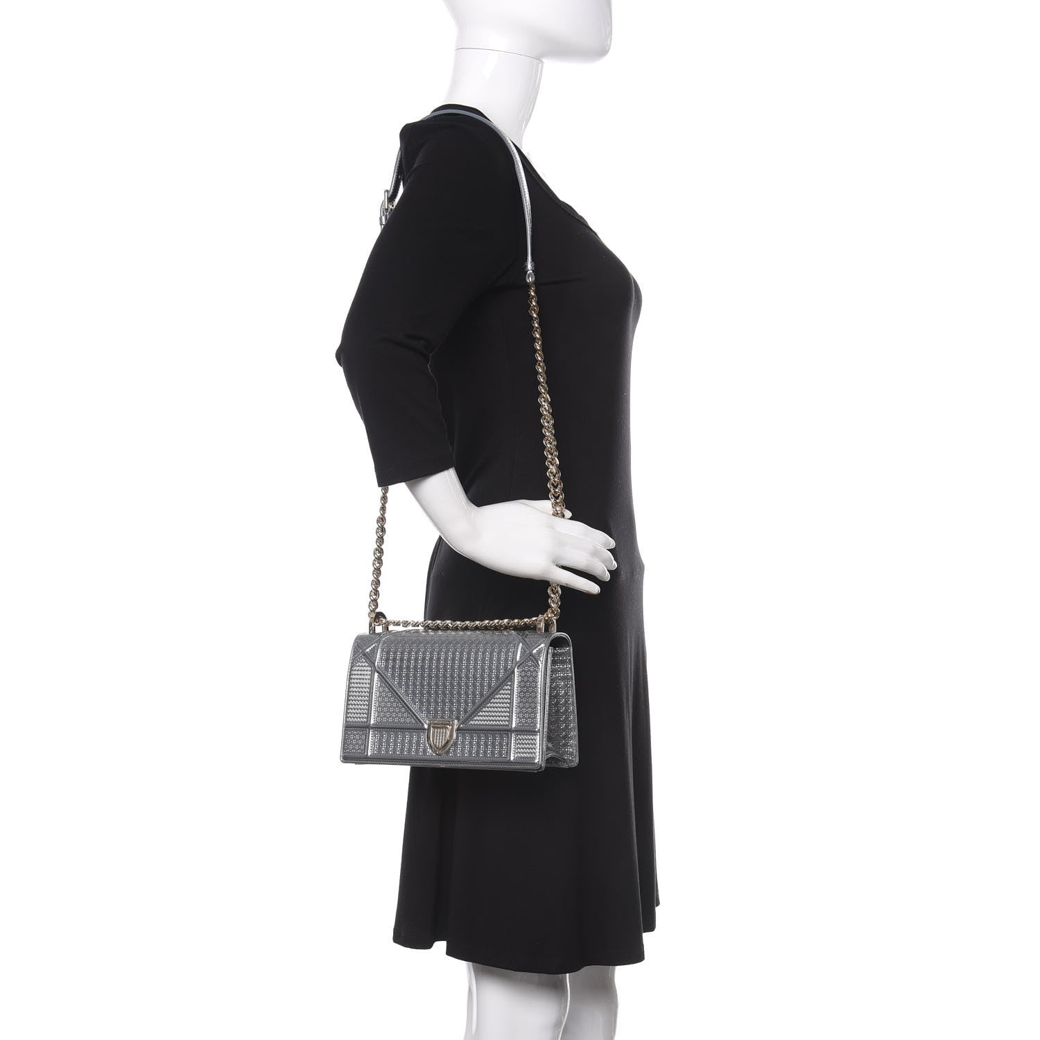Christian Dior Metallic Patent Micro-Cannage Medium Diorama Flap Bag Silver 2 of 10