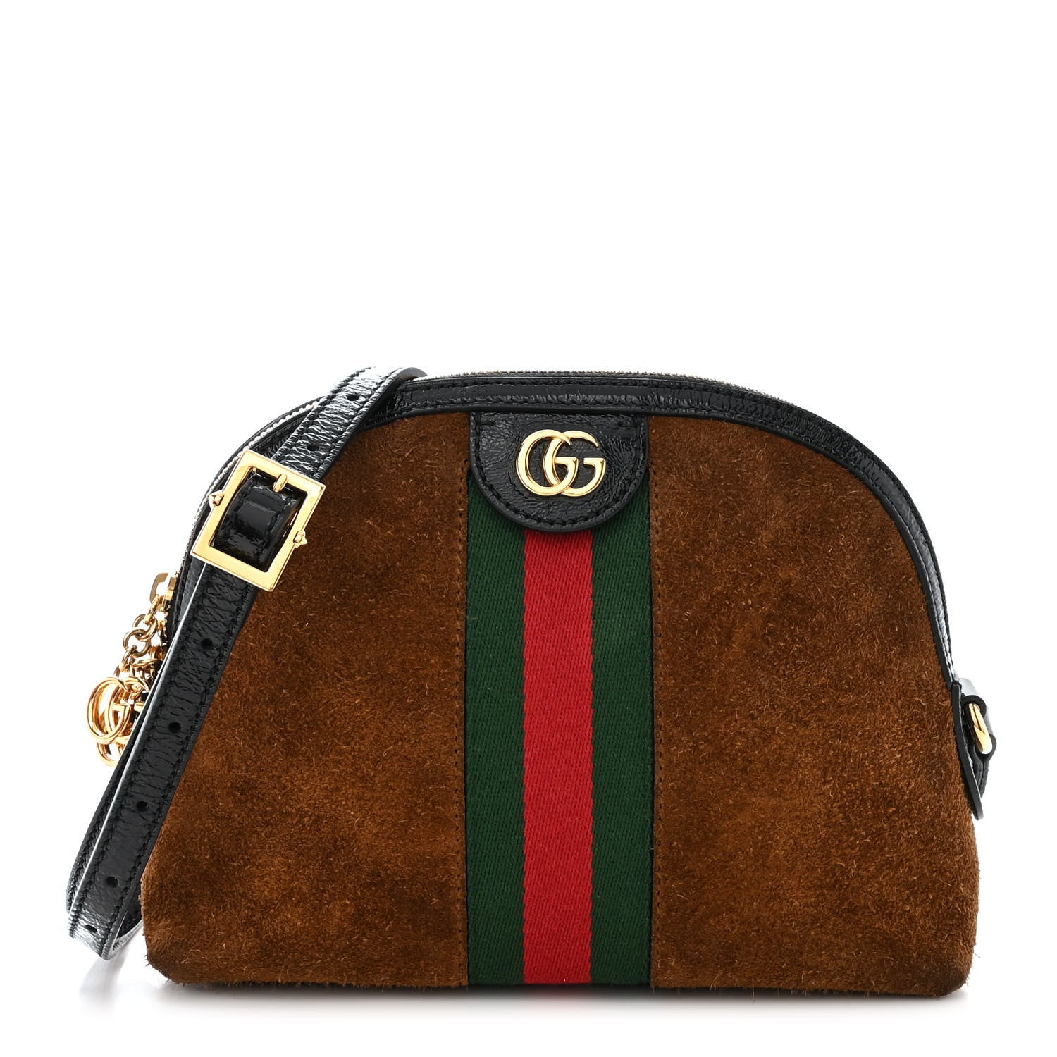 Gucci Suede Patent Web Small Ophidia Dome Shoulder Bag Nocciola Black 1 of 10