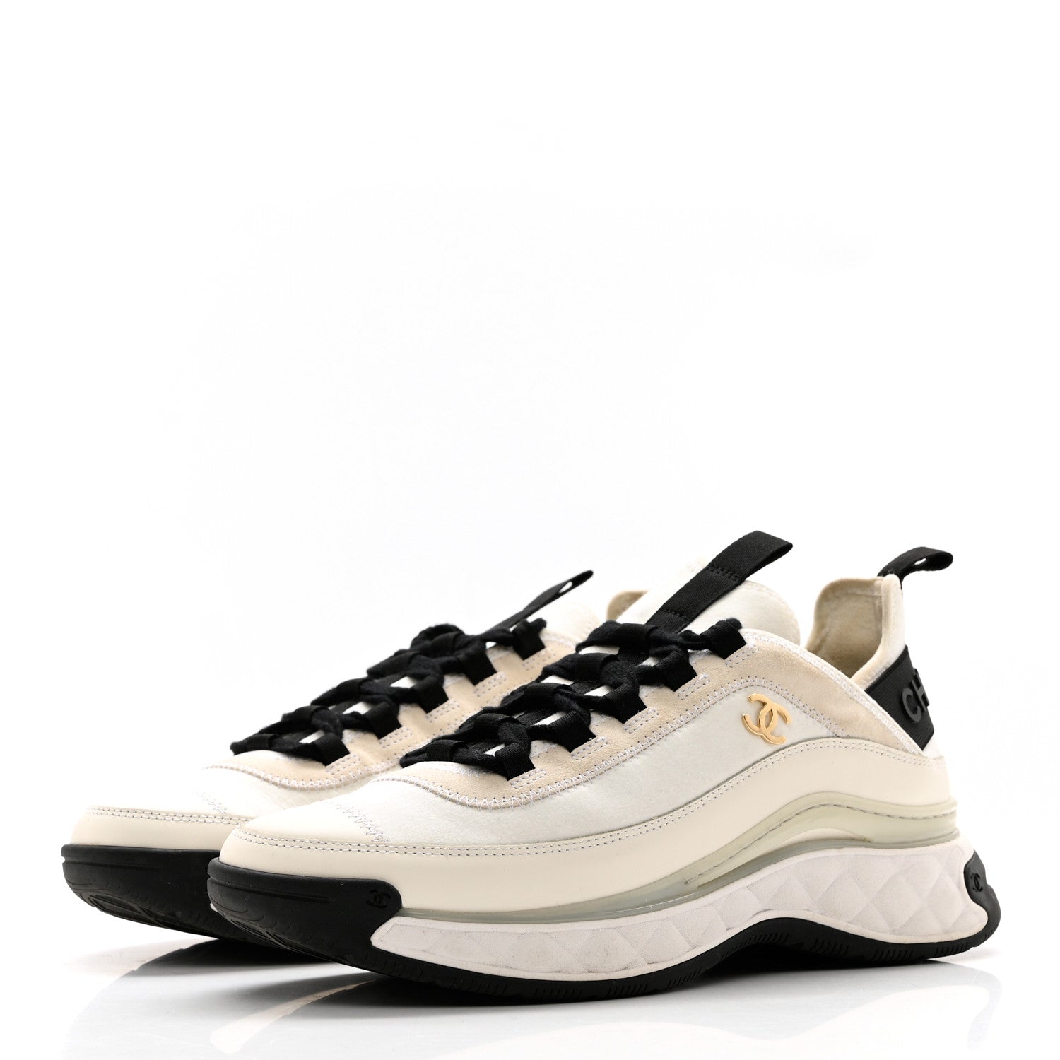Chanel Velvet Calfskin Mixed Fibers CC Sneakers 40 Ivory Black 3 of 8