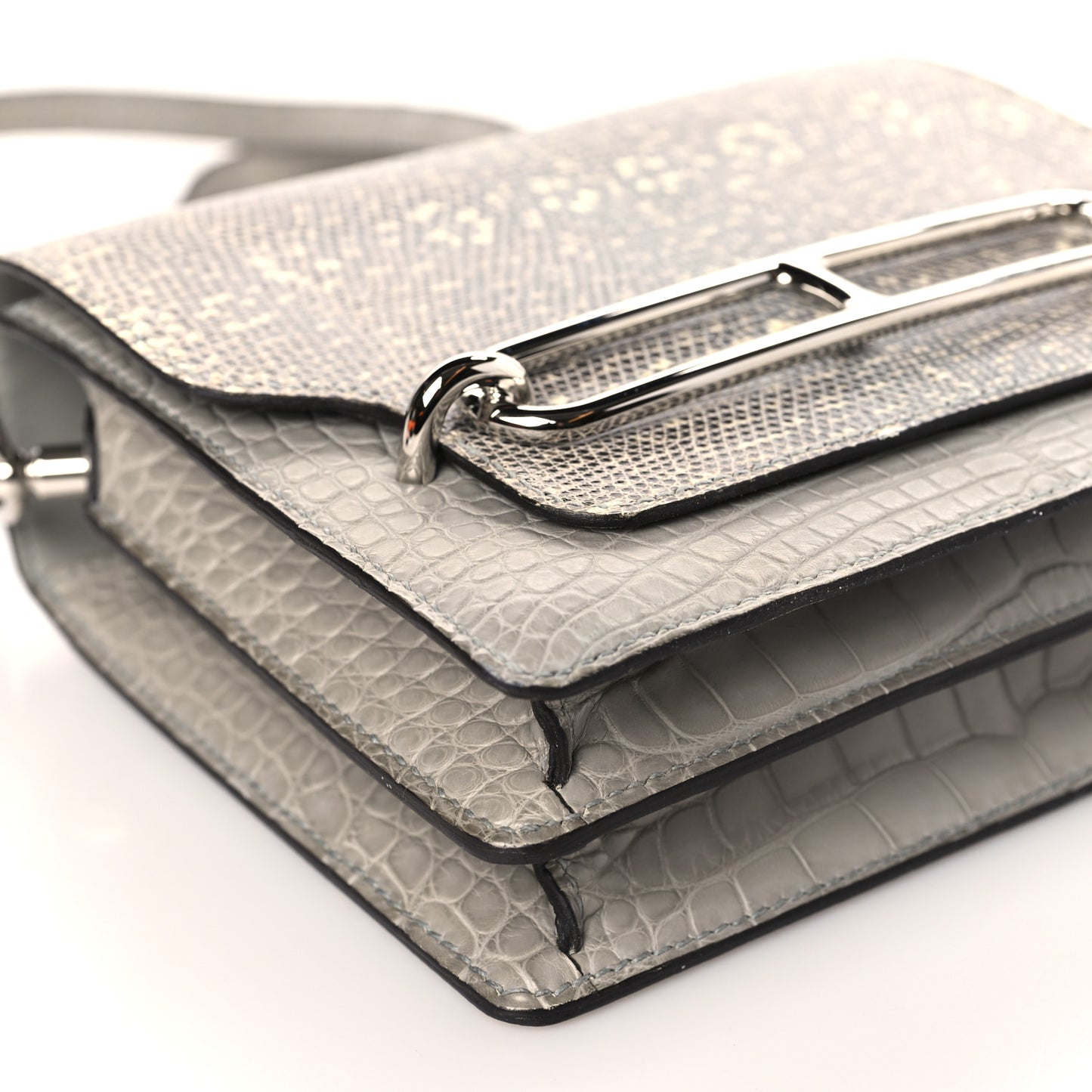Matte Alligator Lizard Mini Sac Roulis Ombre Gris Perle