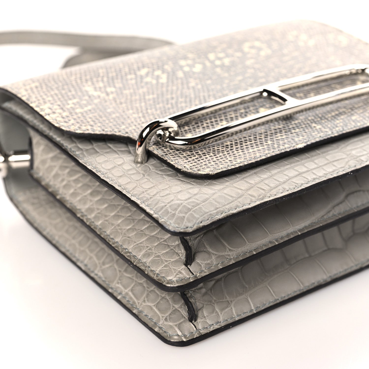 Hermes Matte Alligator Lizard Mini Sac Roulis Ombre Gris Perle 8 of 11