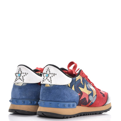 Valentino Garavani Suede Denim Camustars Womens Rockrunner Sneakers 38 Blue Red 4 of 12