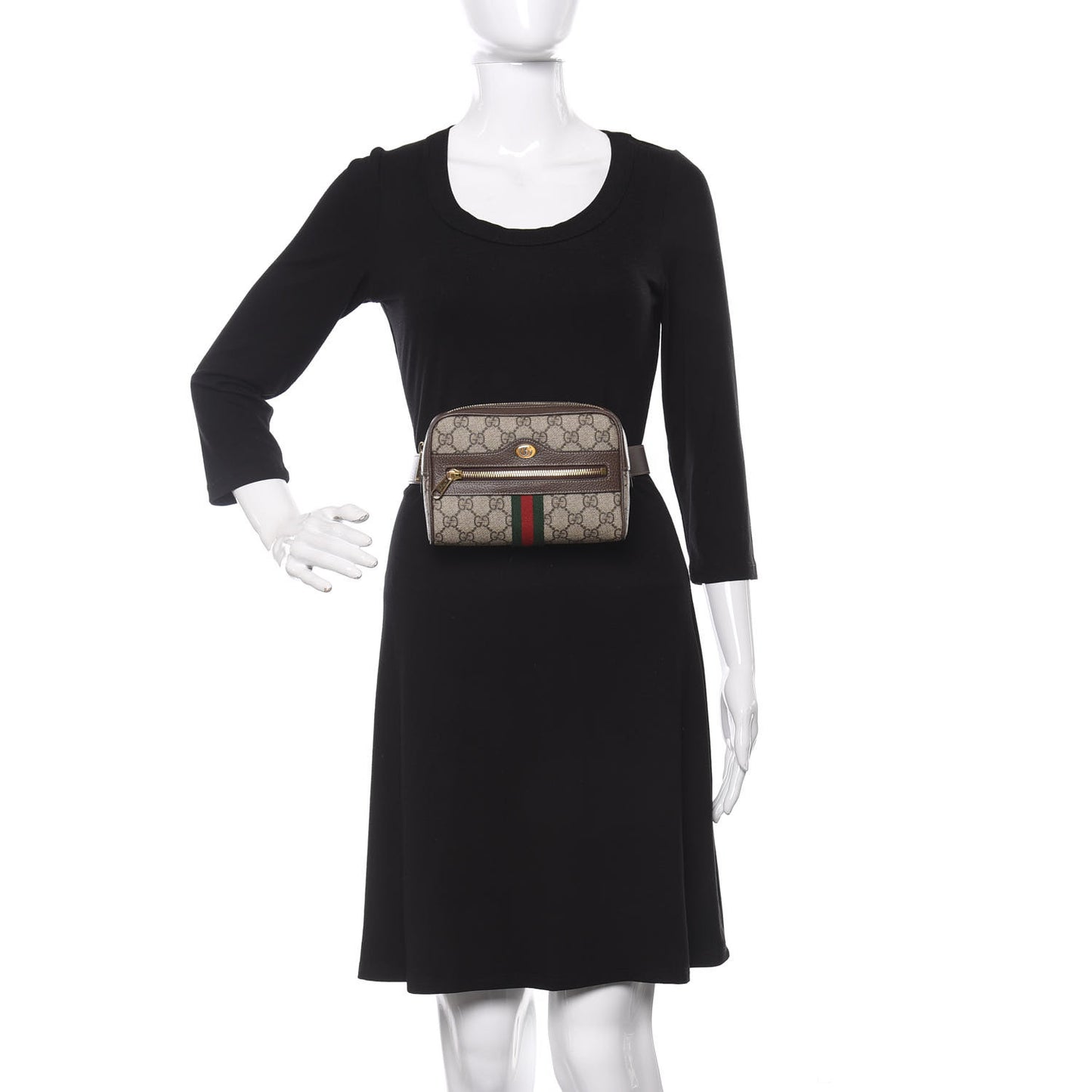 GG Supreme Monogram Web Small Ophidia Belt Bag 85 34 Dark Brown