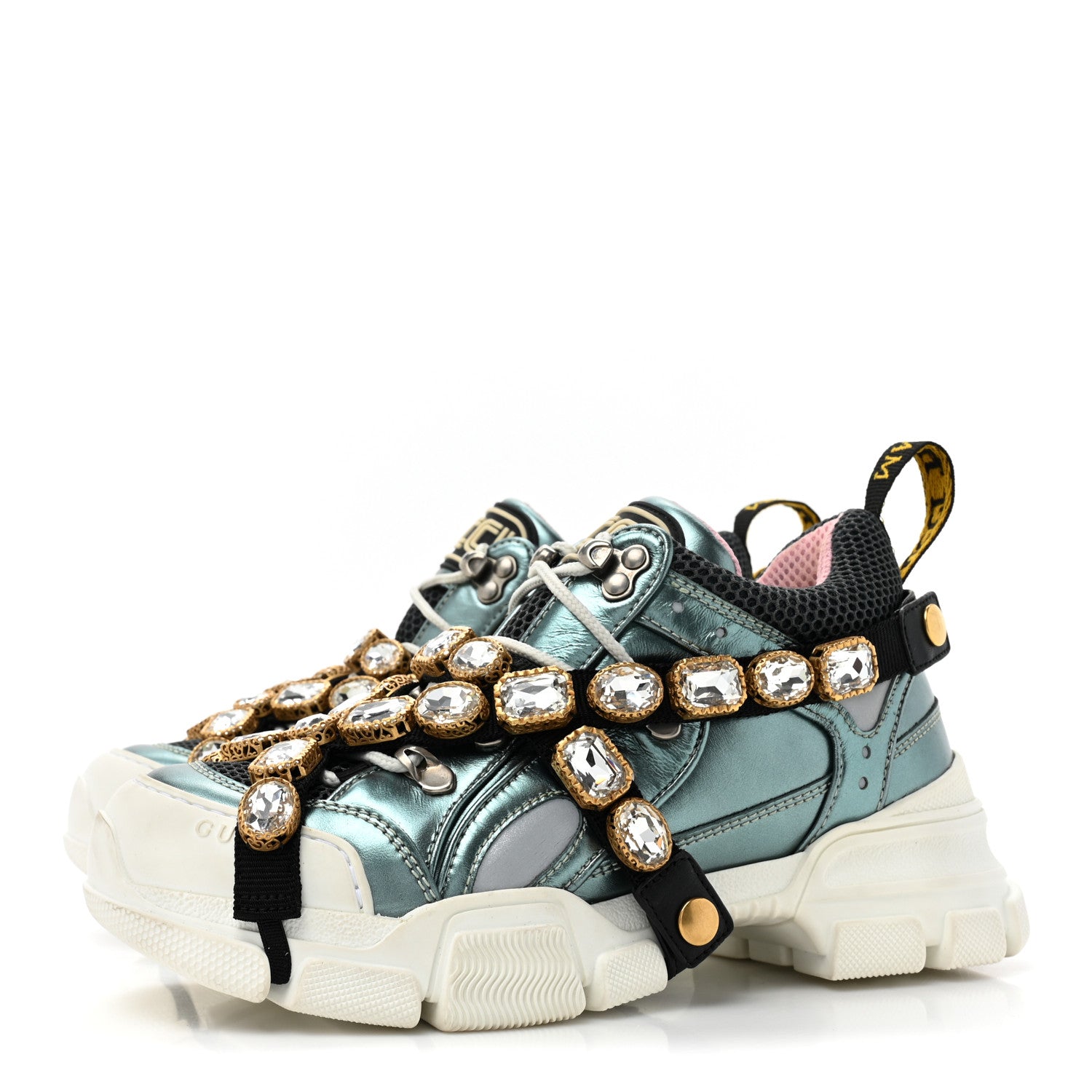 Gucci X SEGA Metallic Calfskin Removable Crystals Womens Flashtrek Sneakers 37.5 Lago 3 of 9