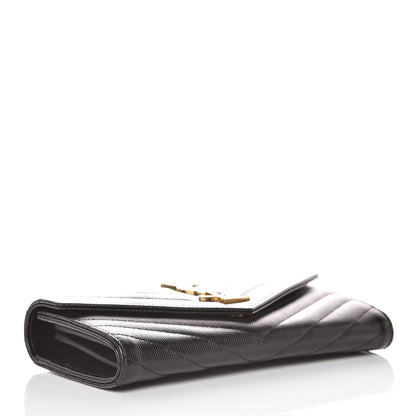 Saint Laurent Grain De Poudre Matelasse Chevron Monogram Flap Wallet Black 4 of 12
