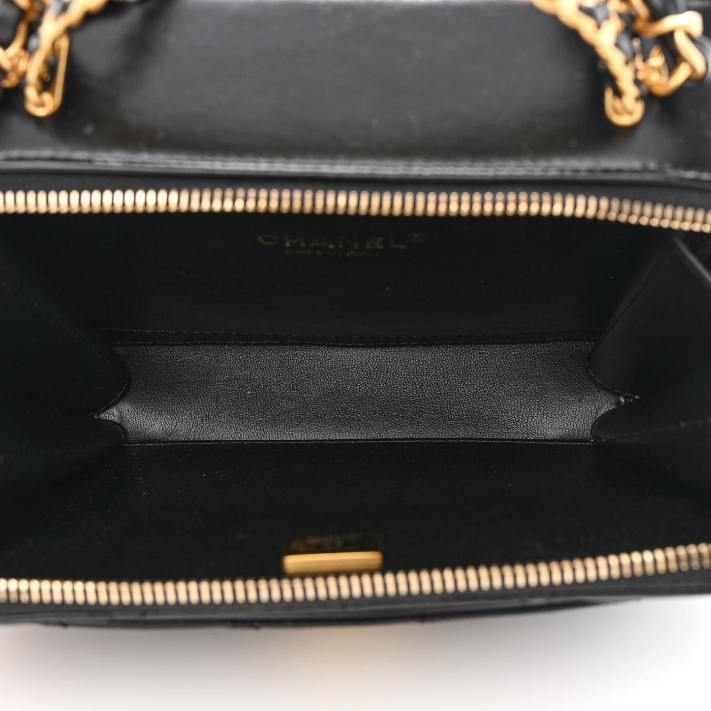 Shiny Calfskin Quilted Top Handle Vanity Black