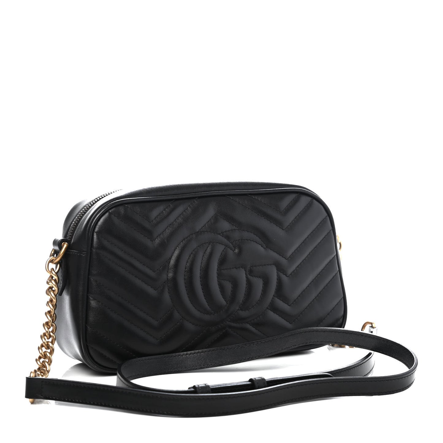 Calfskin Matelasse Small GG Marmont Chain Shoulder Bag Black