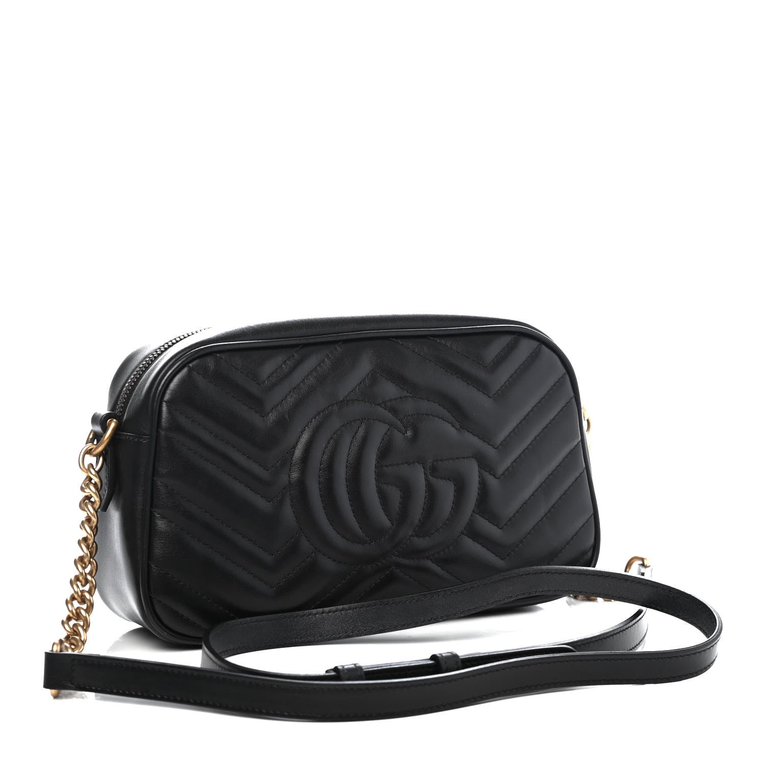 Gucci Calfskin Matelasse Small GG Marmont Chain Shoulder Bag Black 2 of 4