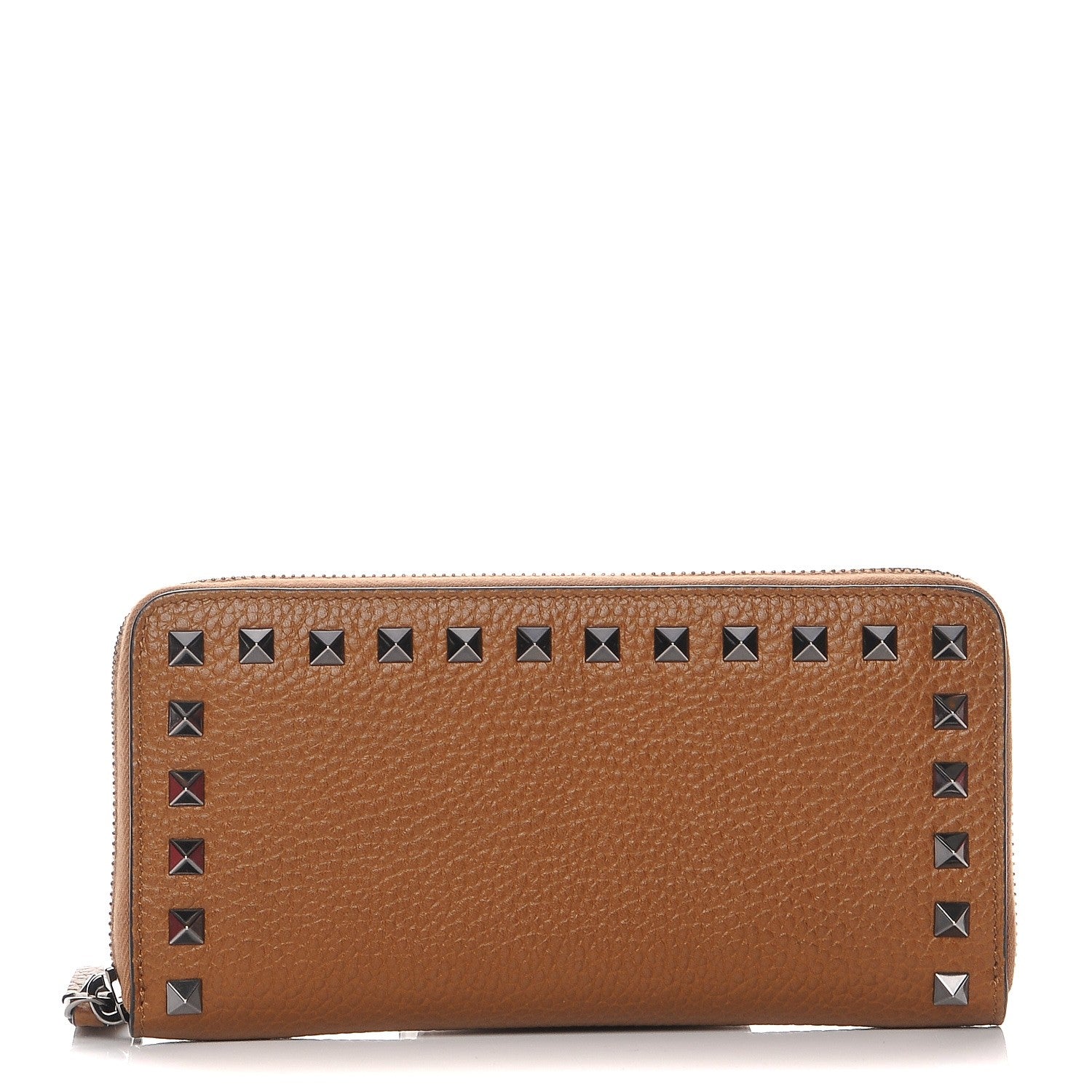 Valentino Garavani Grained Calfskin Rockstud Zip Around Wallet Bright Cognac 1 of 9