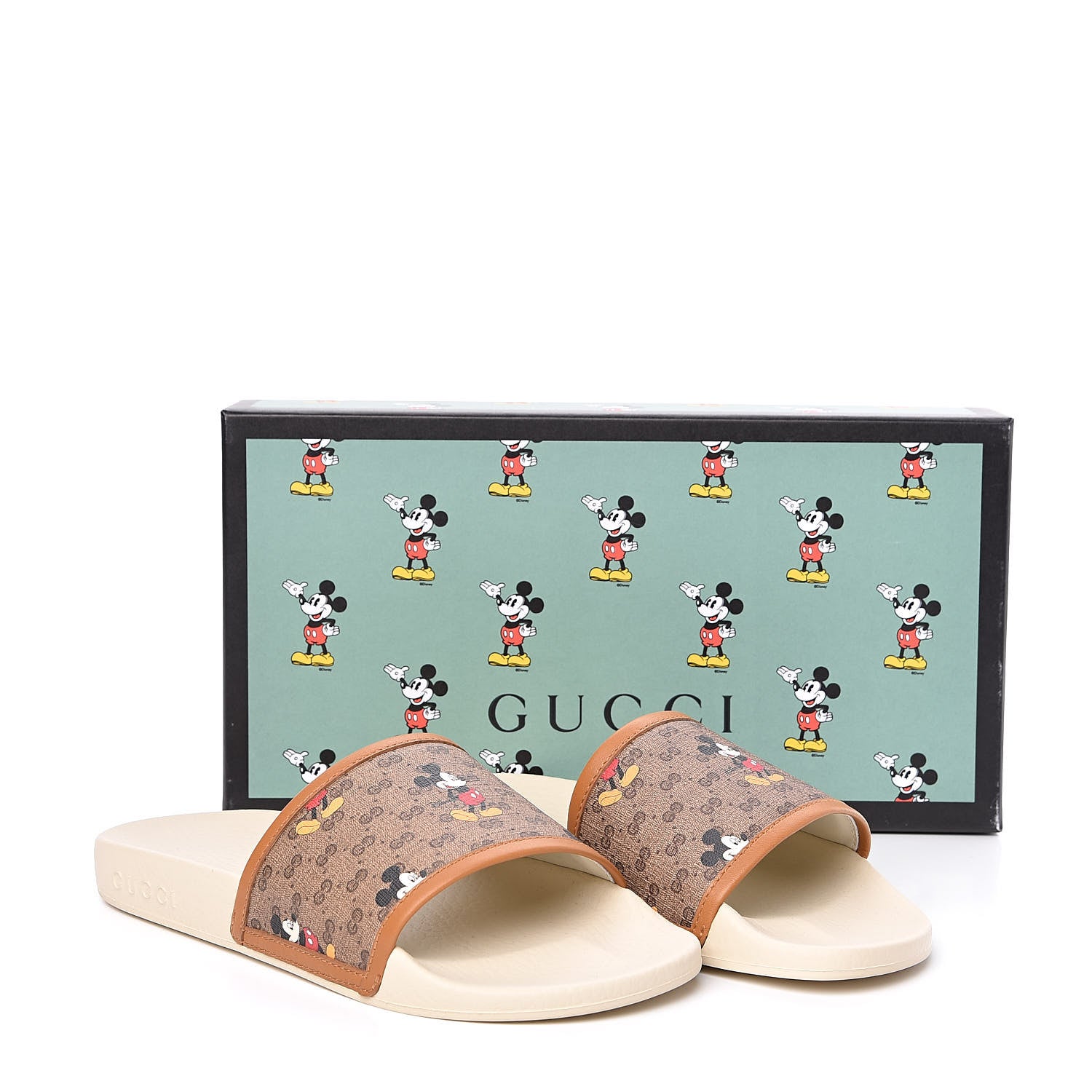 Gucci X DISNEY Mini Vintage GG Supreme Monogram Mickey Mouse Womens Slide Sandals 37 Beige Vintage Sun Oil 11 of 11
