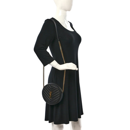 Saint Laurent Grain De Poudre Matelasse Chevron Quilted Round Vinyle Camera Bag Black 2 of 13