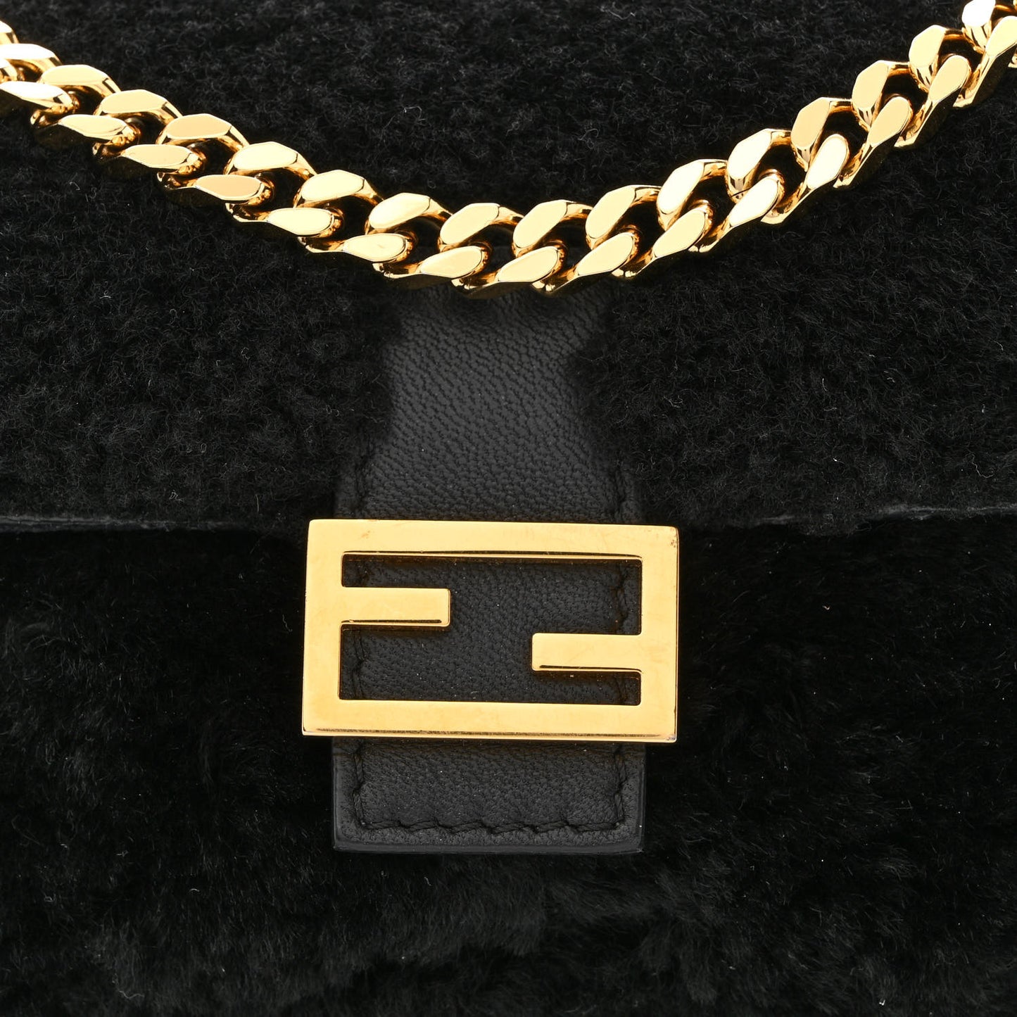 Shearling Shiny Nappa Micro Baguette Black