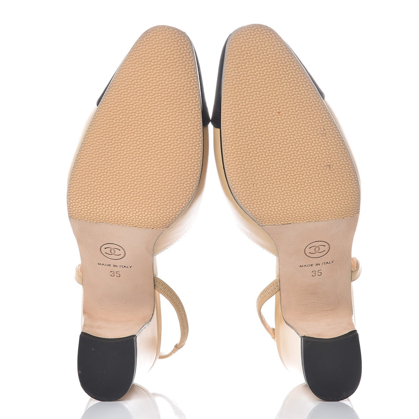 Goatskin Grosgrain Cap Toe CC Slingback Pumps 35 Beige Black