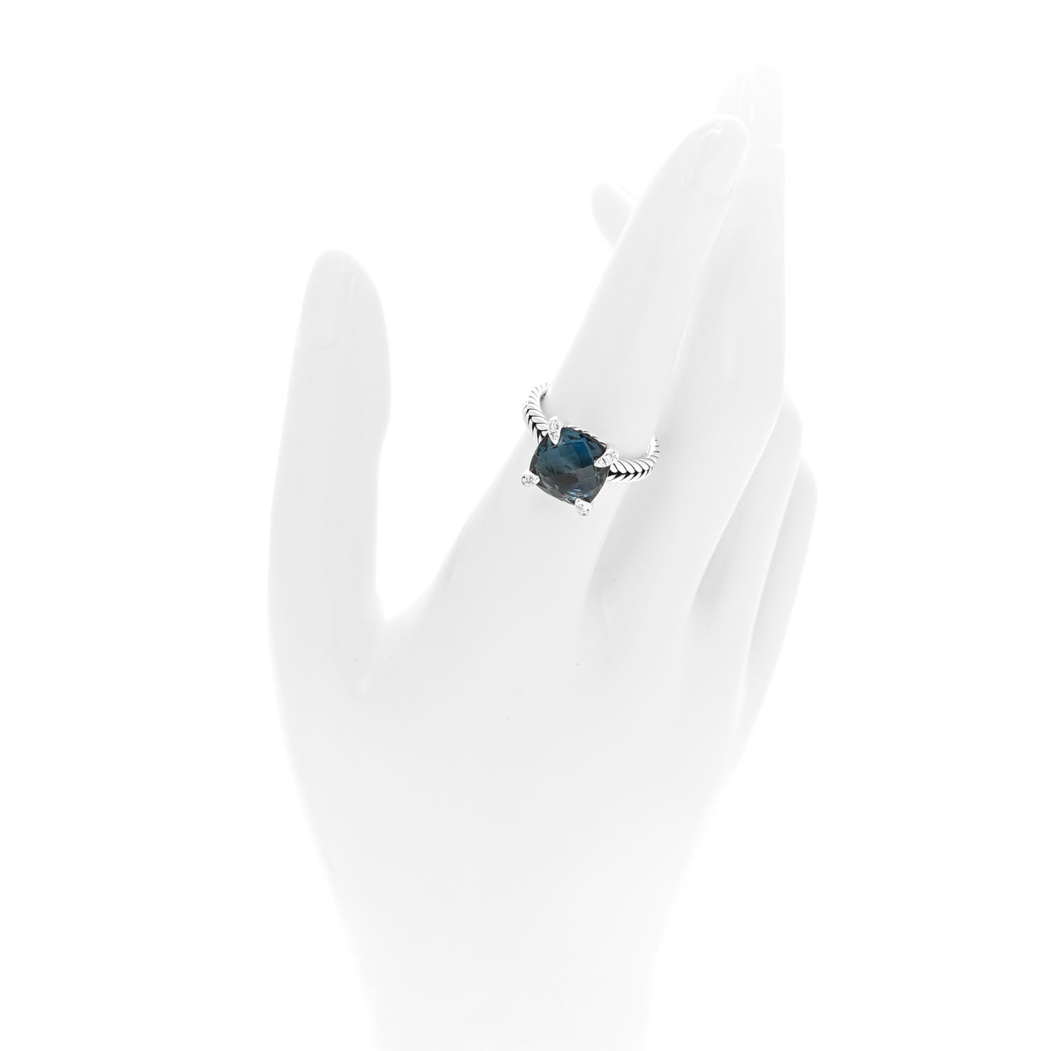 David Yurman Sterling Silver Diamond Hampton Blue Topaz 11mm Chatelaine Ring 55 7.25 2 of 4