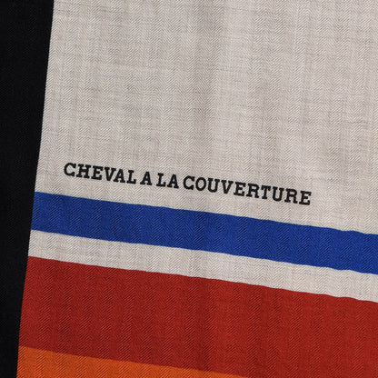 Hermes Cashmere Silk Cheval A La Couverture Shawl 140 Naturel Rouge Brique 6 of 7
