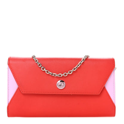 Christian Dior Calfskin Bi-Color Envelope Chain Wallet Red Purple 1 of 18