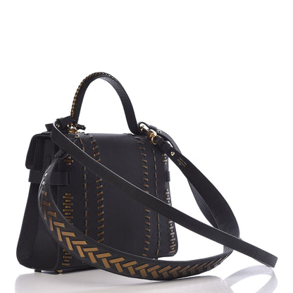 Delvaux Crispy Calfskin Tribal Stitch MM Tempete Satchel Black Bronze 3 of 13