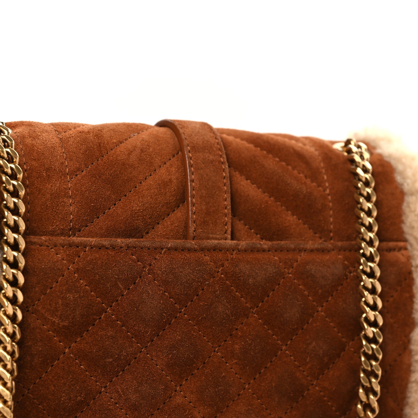 Nubuck Shearling Mixed Matelasse Triquilt Small Monogram Satchel Ivory Natural Tan