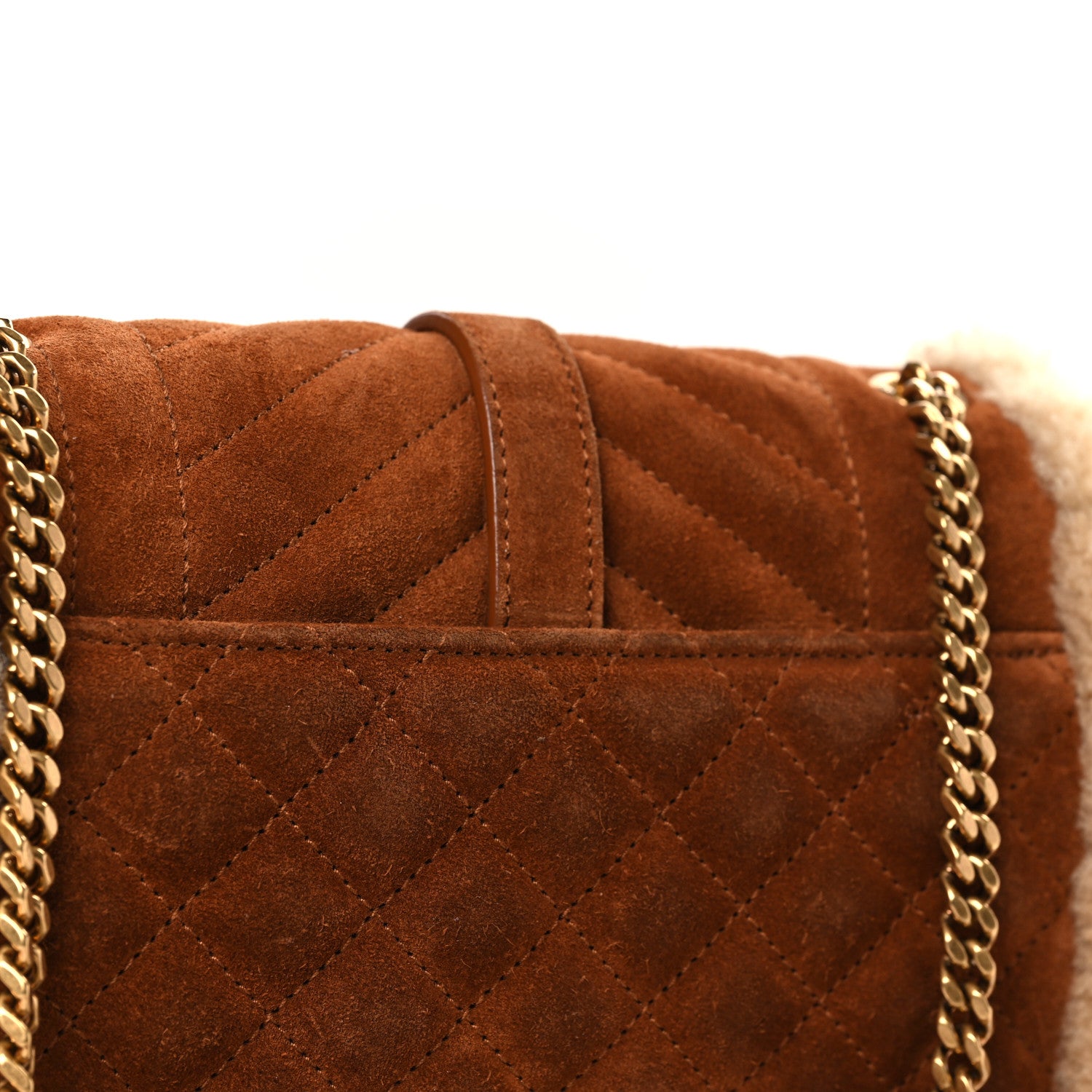 Saint Laurent Nubuck Shearling Mixed Matelasse Triquilt Small Monogram Satchel Ivory Natural Tan 10 of 10