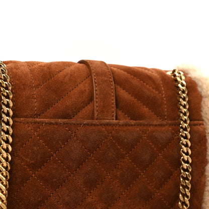 Saint Laurent Nubuck Shearling Mixed Matelasse Triquilt Small Monogram Satchel Ivory Natural Tan 10 of 10