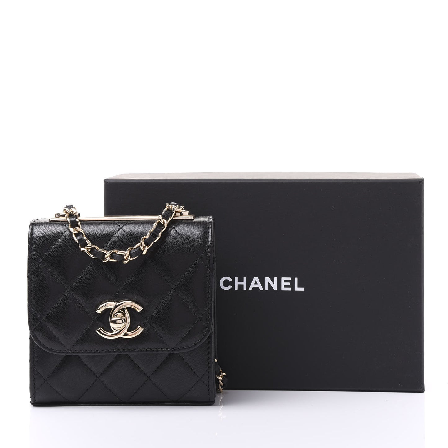 Lambskin Quilted Mini Trendy CC Chain Wallet Black