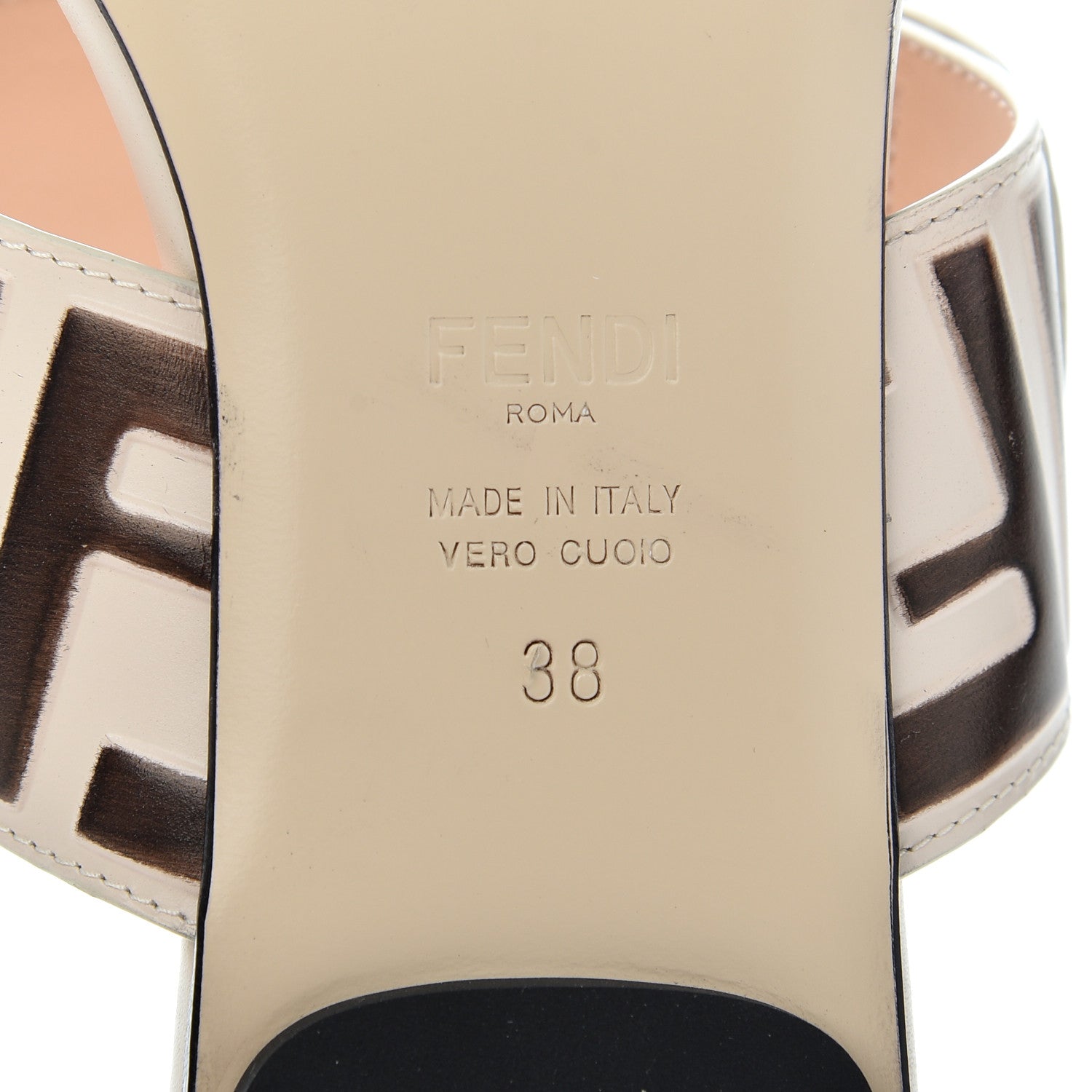 Fendi Vitello FF Embossed Buckle Flat Mules 38 Camelia Moresco 6 of 11