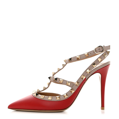 Valentino Garavani Nappa Rockstud Ankle Strap 100mm Pumps 37.5 Rubino Poudre 1 of 8