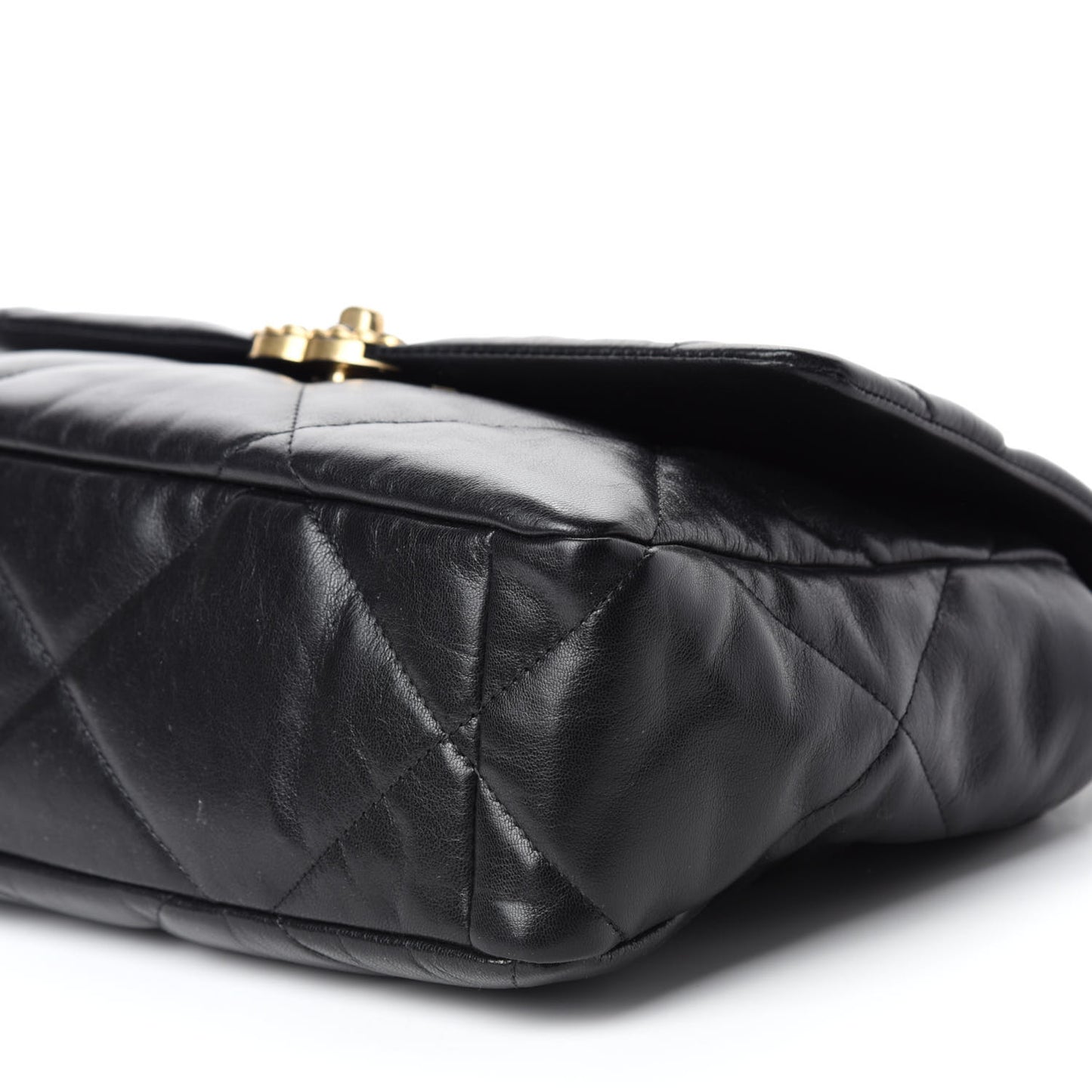 Shiny Goatskin Quilted Large Chanel 19 Flap Black