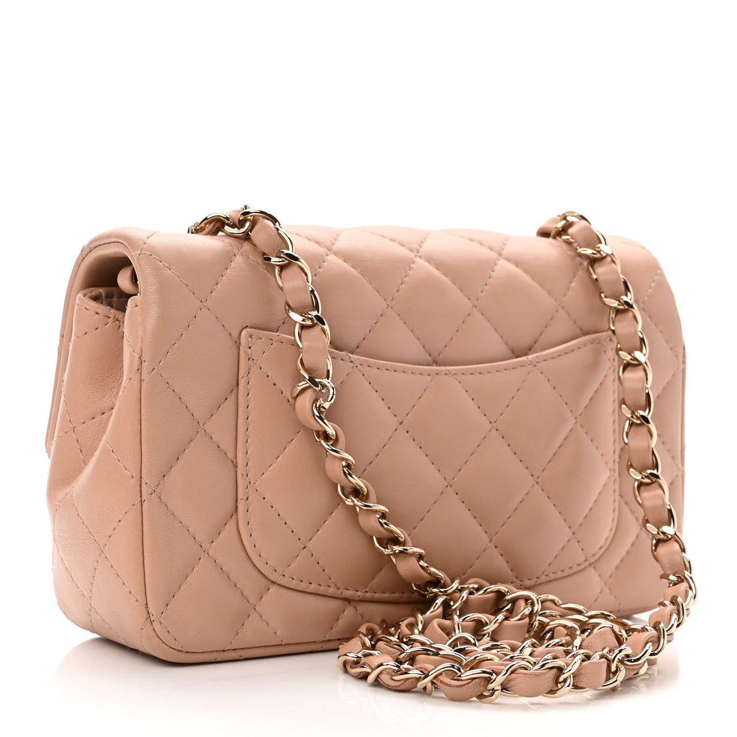 Lambskin Quilted Mini Rectangular Flap Beige