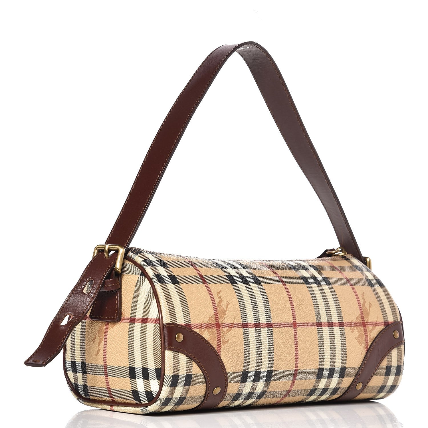 Burberry Haymarket Check Studded Barrel Bag Chocolate 3 of 8