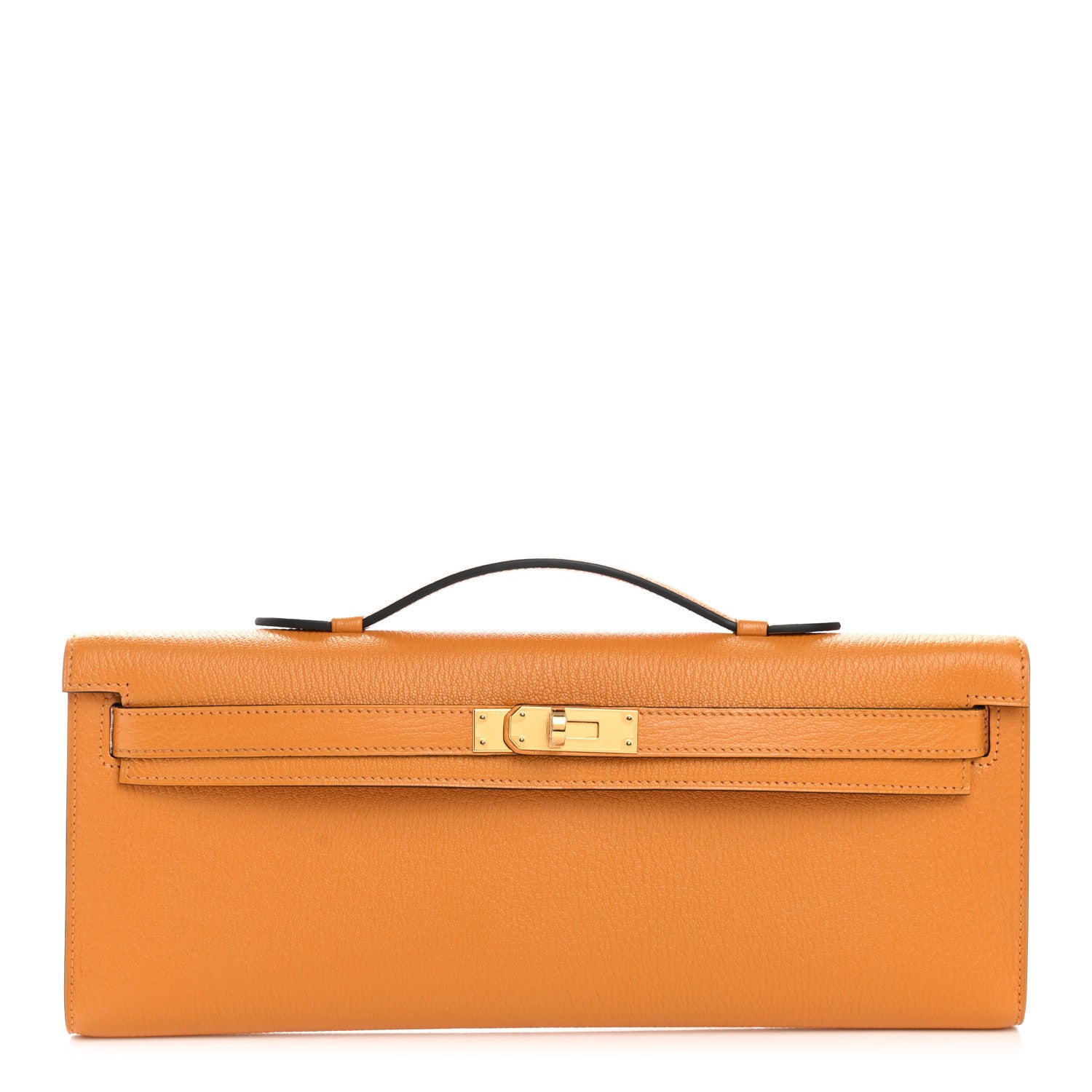 Hermes Chevre Mysore Horseshoe Kelly Cut Clutch Pochette Jaune Ambre 1 of 8