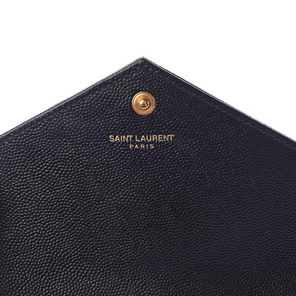 Saint Laurent Grain De Poudre Matelasse Chevron Monogram Envelope Chain Wallet Black 6 of 12