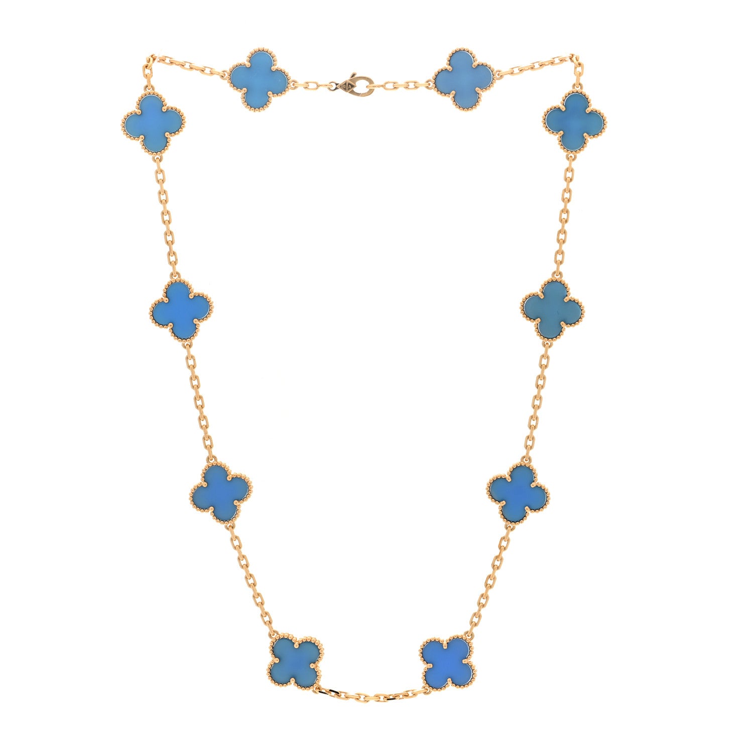 Van Cleef & Arpels 18K Yellow Gold Blue Agate 10 Motifs Vintage Alhambra Necklace 3 of 5