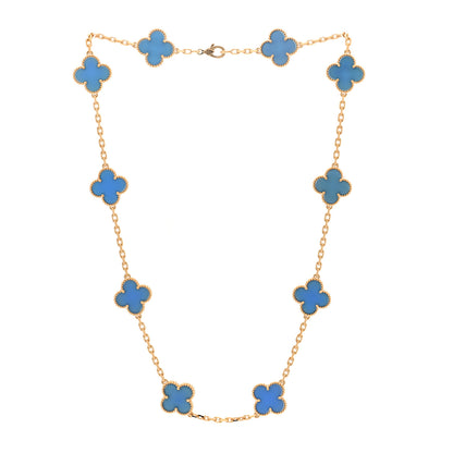 Van Cleef & Arpels 18K Yellow Gold Blue Agate 10 Motifs Vintage Alhambra Necklace 3 of 5