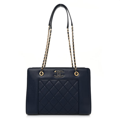 Chanel Sheepskin Quilted Small Mademoiselle Vintage Shopping Tote Navy 1 of 12